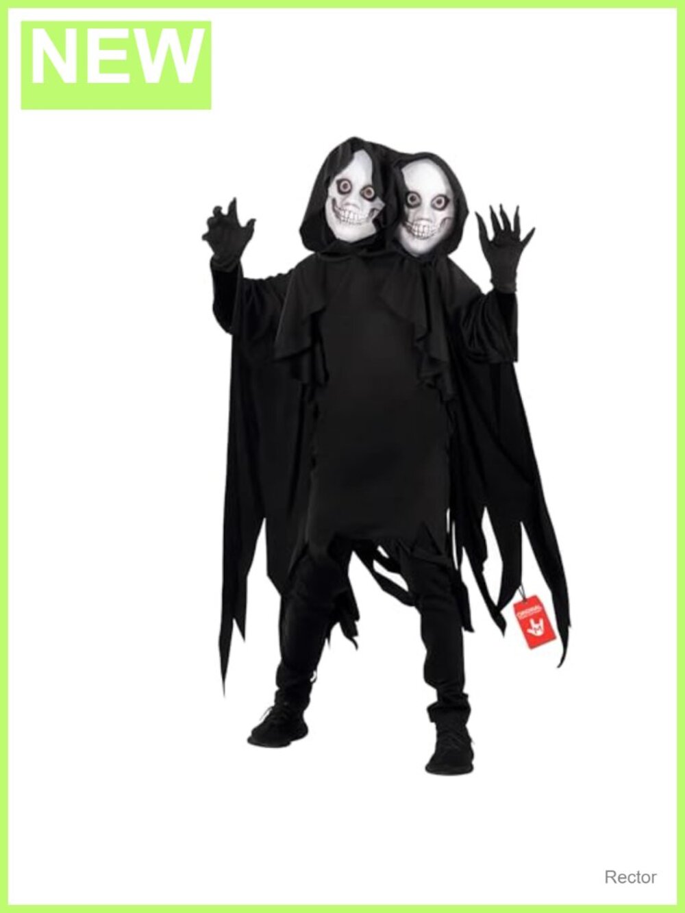 Two Headed Grim Reaper Costume Kids Halloween Robe Gloves Mask